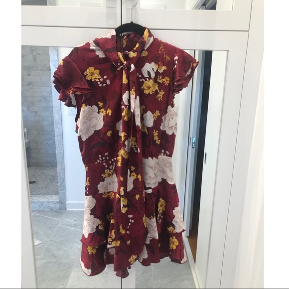 ALICE+OLIVIA TIE-NECK FLORAL MINI DRESS SZ 4 - Picture 4 of 9